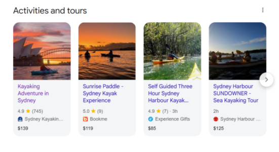 Google Activities listings